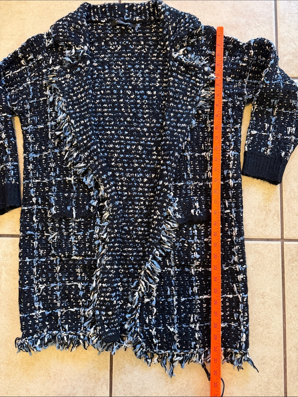 Dolce Cabo Navy Bouclé Tweed Open-Front Jacket - Picture 6 of 7